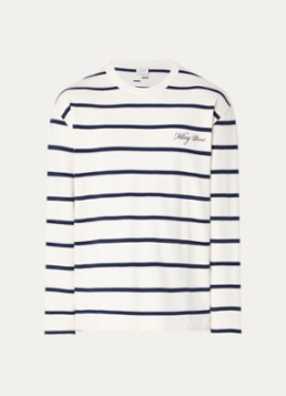 Filling Pieces Heren Long sleeve met logo en streepprint in de kleur Gebroken wit, maat: S