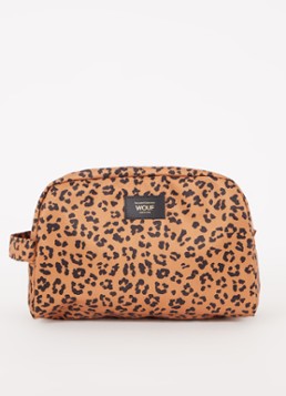 Wouf Agar L toilettas met panterprint Bruin
