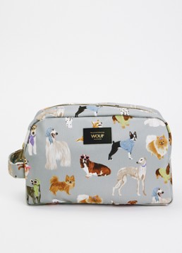 Wouf Puppy Large toilettas met print Lichtgrijs - Deal