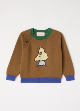 BOBO CHOSES Jongens Mush Monster fijngebreide trui met print in de kleur Bruin, maat: 9M=74