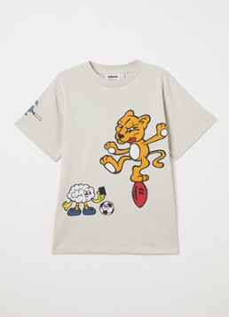Molo Jongens Riley T-shirt met front- en backprint in de kleur Lichtgrijs, maat: 9-10Y=140