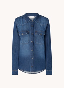 Ba&sh Dames Walter blouse van denim met borstzakken in de kleur Indigo