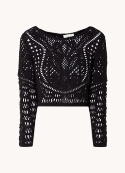 Ba&sh Dames Marc grofgebreide crop top met broderie in de kleur Zwart