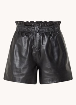 Ba&sh Dames Aglae high waist wide fit korte broek van lamsleer met steekzakken in de kleur Zwart
