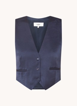 Ba&sh Dames Corali cropped gilet van satijn in de kleur Donkerblauw