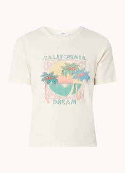 Ba&sh Dames Cerena T-shirt met ribstructuur en print in de kleur Creme