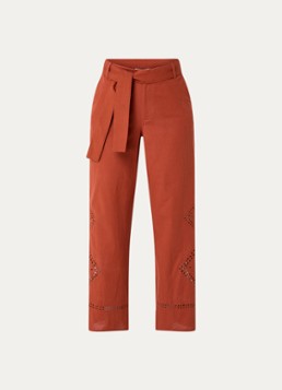 Ba&sh Dames Marlon high waist loose fit pantalon met opengewerkt detail in de kleur Oranjebruin