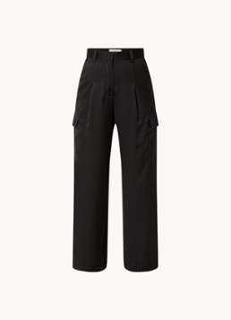 Ba&sh Dames Cary high waist loose fit broek van satijn met klepzakken in de kleur Zwart
