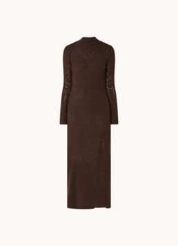 Ba&sh Dames Armia ribgebreide midi jurk in wolblend in de kleur Donkerbruin