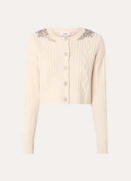Ba&sh Dames Oillo grofgebreid cropped vest van wol met strass in de kleur Gebroken wit