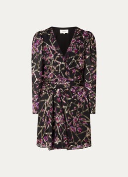 Ba&sh Dames Dola mini tuniekjurk in zijdeblend met print en lurex in de kleur Zwart