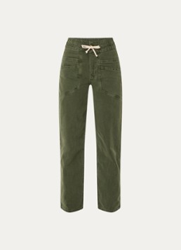 Ba&sh Dames Fima high waist straight fit broek met steekzakken in de kleur Donkergroen