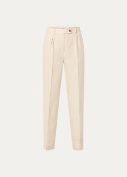 Ba&sh Dames Peanut high waist straight fit pantalon in linnenblend met streepprint in de kleur Beige