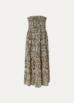 Ba&sh Dames Piala off shoulder midi jurk met bladprint en smockwerk in de kleur Mosgroen