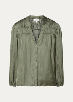 Ba&sh Dames Cessia blouse van satijn met ruches in de kleur Legergroen