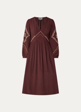 Ba&sh Dames Tany midi jurk met borduring in de kleur Chocoladebruin
