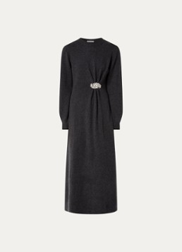 Ba&sh Dames Fijngebreide maxi jurk in wolblend met plooidetail en strass in de kleur Antraciet