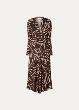 Ba&sh Dames Zahirah midi jurk met zebraprint in de kleur Donkerbruin
