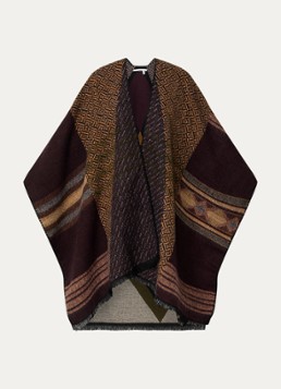 Ba&sh Dames Panama poncho in wolblend met grafische print in de kleur Donkerbruin