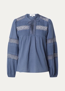 Ba&sh Dames Nami blouse met details van kant in de kleur Staalblauw