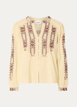 Ba&sh Dames Faustina blouse in linnenblend met borduring in de kleur Lichtgeel