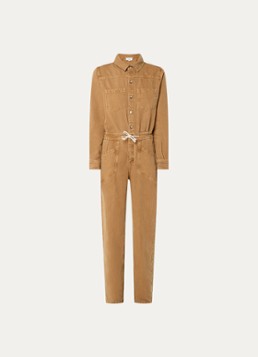 Ba&sh Dames Fyorella straight fit jumpsuit in linnenblend met opgestikte zakken in de kleur Camel
