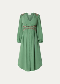 Ba&sh Dames Tina blousejurk met borduring in de kleur Groen