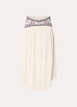Ba&sh Dames Tilana midi rok met borduring en smockwerk in de kleur Gebroken wit