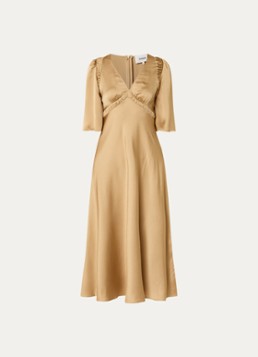 Ba&sh Dames Charlotte midi jurk met V-hals in de kleur Camel