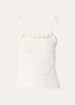 Ba&sh Dames Sela crop top met opengewerkt dessin in de kleur Gebroken wit