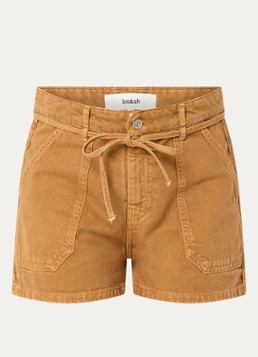 Ba&sh Dames Catia high waist regular fit korte broek van denim met trekkoord in de kleur Camel
