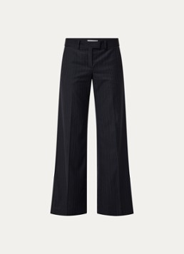 Ba&sh Dames Cely mid waist wide fit pantalon in wolblend met krijtstreep in de kleur Donkerblauw