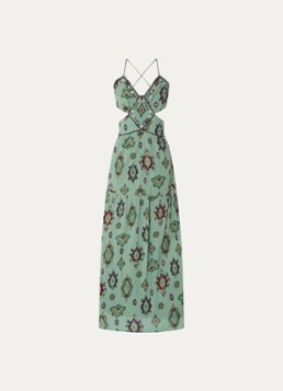Ba&sh Dames Omelia maxi halterjurk met grafische print in de kleur Lindegroen