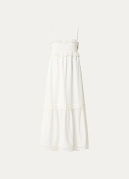 Ba&sh Dames Penny midi jurk met borduring en details van kant in de kleur Gebroken wit