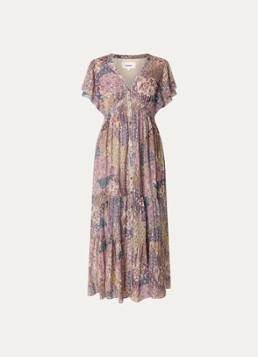 Ba&sh Dames Pareta midi blousejurk met bloemenprint en lurex in de kleur Paars