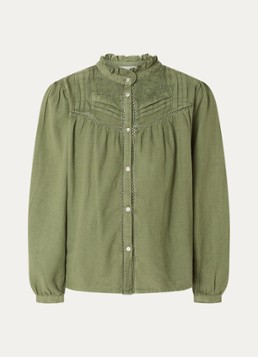 Ba&sh Dames Gilda blouse met opengewerkt dessin in de kleur Legergroen