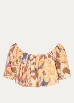 Ba&sh Dames Manthea cropped off shoulder top met print in de kleur Okergeel