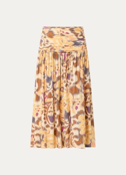 Ba&sh Dames Miacoma maxi rok met print en smockwerk in de kleur Okergeel