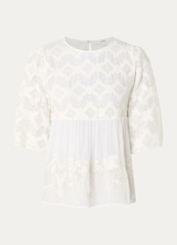 Ba&sh Dames Apollon blouse met borduring en pofmouw in de kleur Gebroken wit