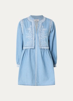 Ba&sh Dames Laena mini jurk van chambray met borduring in de kleur Blauwgrijs