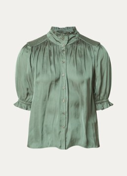Ba&sh Dames Camila blouse van satijn met ballonmouw in de kleur Bronsgroen