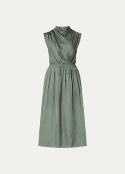 Ba&sh Dames Celea midi jurk met strikceintuur en plooidetail in de kleur Donkergroen