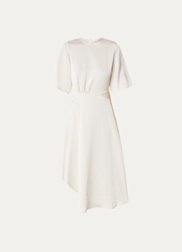 Ba&sh Dames Wila midi jurk van satijn met asymmetrische zoom in de kleur Gebroken wit