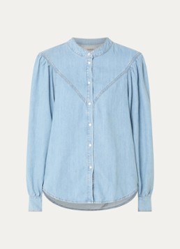 Ba&sh Dames Alino blouse van chambray met pofmouw in de kleur Indigo