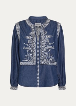 Ba&sh Dames Laura tuniek van denim met borduring in de kleur Indigo