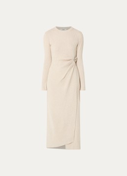 Ba&sh Dames Bamaya ribgebreide jurk in wolblend met ceintuur in de kleur Beige