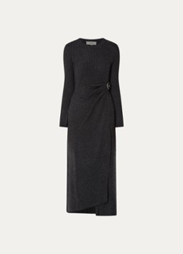 Ba&sh Dames Bamaya ribgebreide jurk in wolblend met ceintuur in de kleur Antraciet