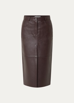 Ba&sh Dames Solene midi rok van lamsleer met steekzakken in de kleur Donkerbruin
