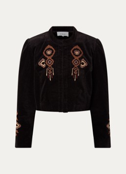 Ba&sh Dames Baya cropped jack van fluweel met borduring in de kleur Zwart