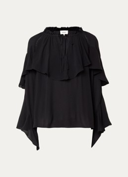 Ba&sh Dames Betty semi-transparante tuniek met ruches en details van kant in de kleur Zwart